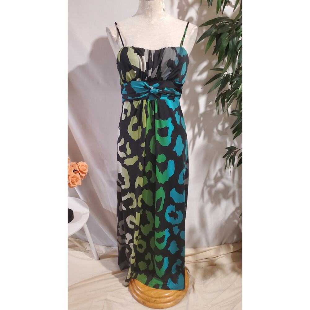 Vtg Alyn Paige Leopard Print Twist Front Maxi Dress Size L 90s Y2K Formal Event